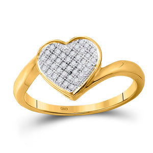 10kt Yellow Gold Womens Round Diamond Heart Cluster Love Ring 1/10 Cttw