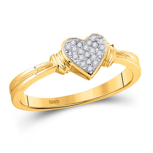 10kt Yellow Gold Womens Round Diamond Simple Heart Cluster Ring 1/12 Cttw
