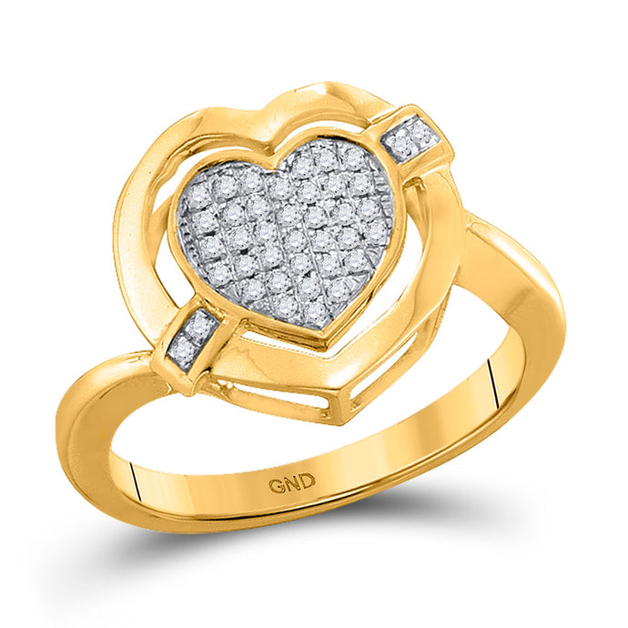 10kt Yellow Gold Womens Round Diamond Heart Cluster Ring 1/6 Cttw
