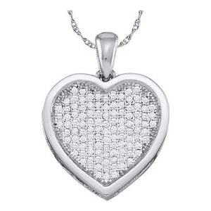 10kt White Gold Womens Round Diamond Cluster Small Heart Pendant 1/20 Cttw