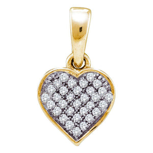 10kt Yellow Gold Womens Round Diamond Small Dainty Heart Pendant 1/10 Cttw