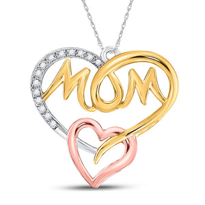 Sterling Silver Womens Round Diamond Tri-tone Mom Mother Heart Pendant 1/20 Cttw