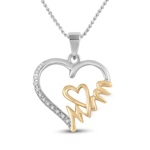 Sterling Silver Womens Round Diamond Yellow-tone Mom Heart Pendant 1/20 Cttw