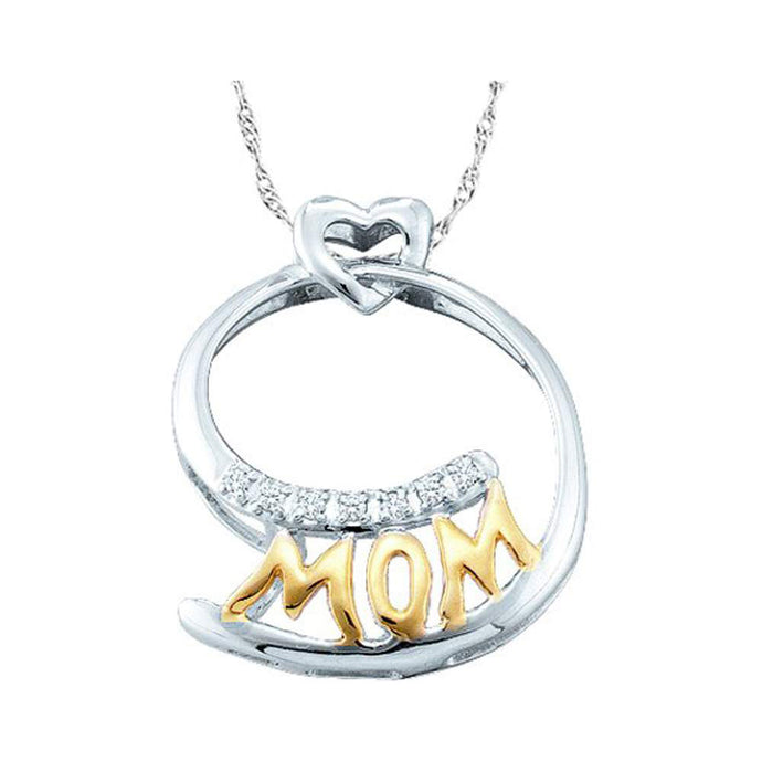 10kt Two-tone Gold Womens Round Diamond Mom Mother Pendant 1/20 Cttw