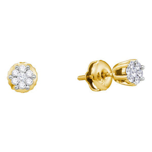 14kt Yellow Gold Womens Round Diamond Flower Cluster Earrings 1/6 Cttw