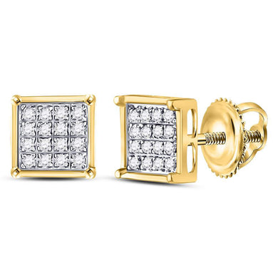 14kt Yellow Gold Womens Round Diamond Square Earrings 1/10 Cttw