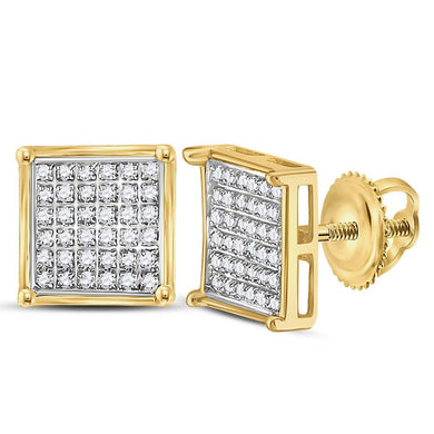 14kt Yellow Gold Womens Round Diamond Square Cluster Earrings 1/4 Cttw