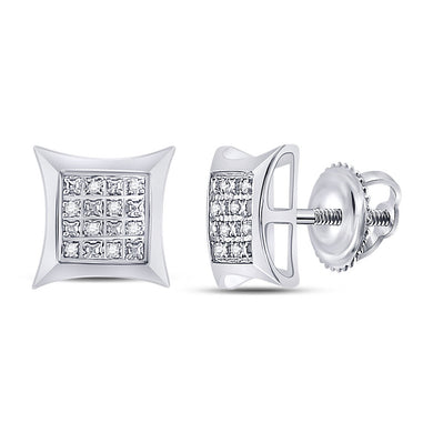 Sterling Silver Womens Round Diamond Square Kite Stud Earrings 1/20 Cttw