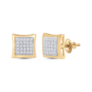 10kt Yellow Gold Mens Round Diamond Kite Square Earrings 1/6 Cttw