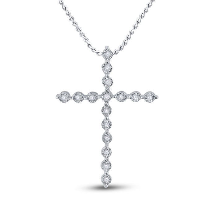 Sterling Silver Womens Round Diamond Roman Cross Religious Pendant 1/8 Cttw