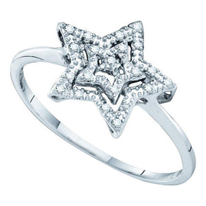 10kt White Gold Womens Round Diamond Star Ring 1/20 Cttw