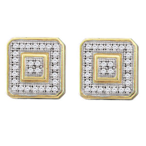 10kt Yellow Gold Mens Round Diamond Square Cluster Earrings 1/6 Cttw