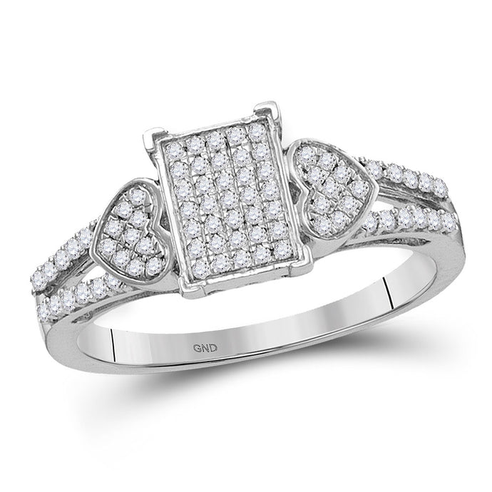 10kt White Gold Womens Round Diamond Double Heart Square Cluster Ring 1/4 Cttw