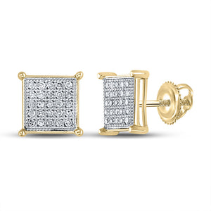 Yellow-tone Sterling Silver Mens Round Diamond Square Earrings 1/6 Cttw