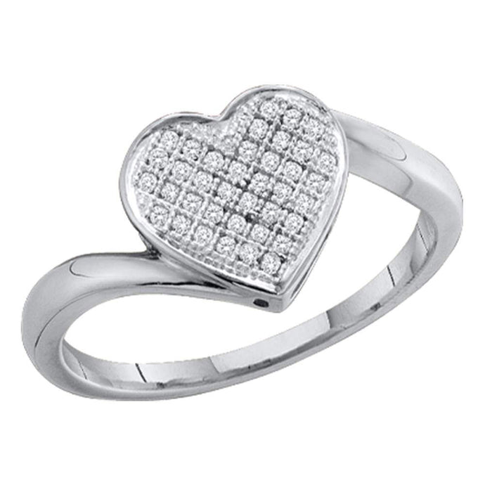Sterling Silver Womens Round Pave-set Diamond Heart Cluster Ring 1/20 Cttw