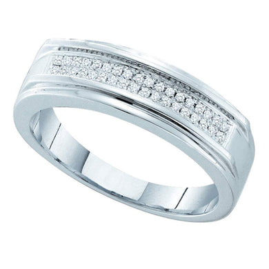 Sterling Silver Mens Round Diamond Band Ring 1/8 Cttw