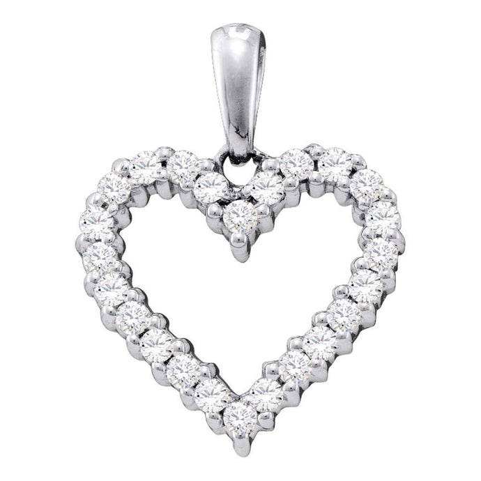14kt White Gold Womens Round Pave-set Diamond Heart Pendant 1/3 Cttw