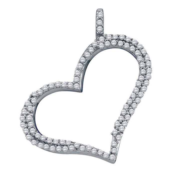 10kt White Gold Womens Round Diamond Outline Heart Pendant 1/3 Cttw