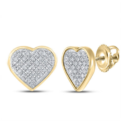 Yellow-tone Sterling Silver Womens Round Diamond Heart Earrings 1/6 Cttw