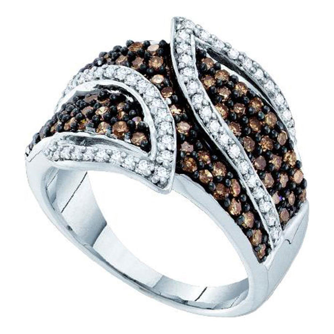 10kt White Gold Womens Round Brown Diamond Fashion Ring 1 Cttw