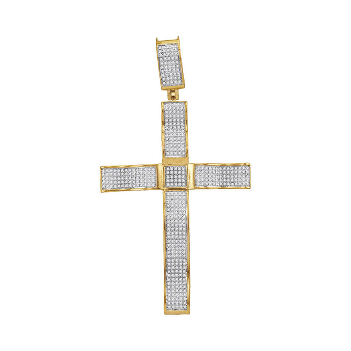 10kt Yellow Gold Mens Round Diamond Pave-set Roman Cross Charm Pendant 1-1/4 Cttw