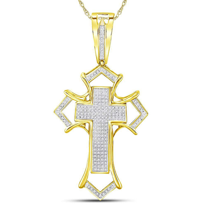 10kt Yellow Gold Mens Round Diamond Gothic Cross Charm Pendant 1/2 Cttw