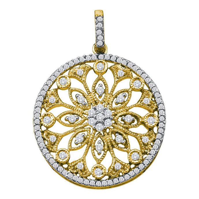 10kt Yellow Gold Womens Round Diamond Antique-style Circle Pendant 1/2 Cttw