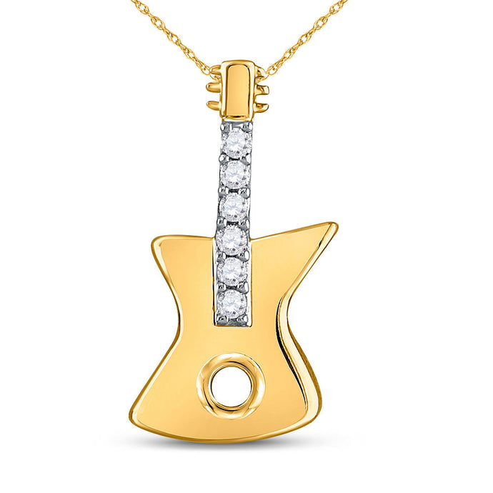 10kt Yellow Gold Womens Round Diamond Electric Guitar Music Instrument Pendant 1/20 Cttw