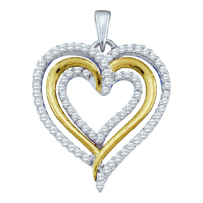 10kt White Gold Womens Round Diamond Triple Nested Heart Pendant 3/8 Cttw