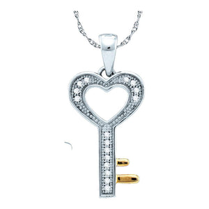 Sterling Silver Womens Round Diamond Heart Key Love Pendant 1/20 Cttw