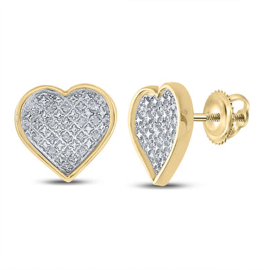 Yellow-tone Sterling Silver Womens Round Diamond Heart Earrings 1/10 Cttw