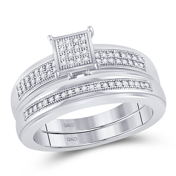 10kt White Gold Round Diamond Bridal Wedding Ring Band Set 1/5 Cttw