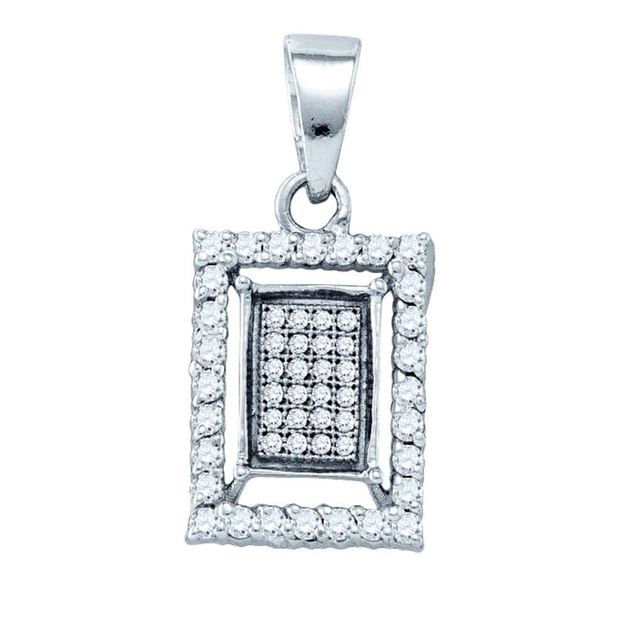Sterling Silver Womens Round Diamond Rectangle Frame Cluster Pendant 3/8 Cttw