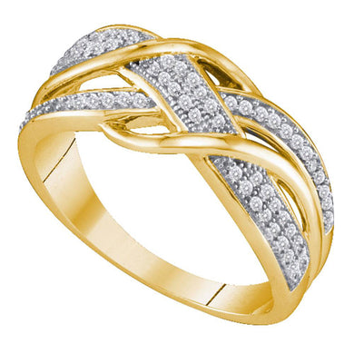 10kt Yellow Gold Womens Round Diamond Crossover Band Ring 1/5 Cttw