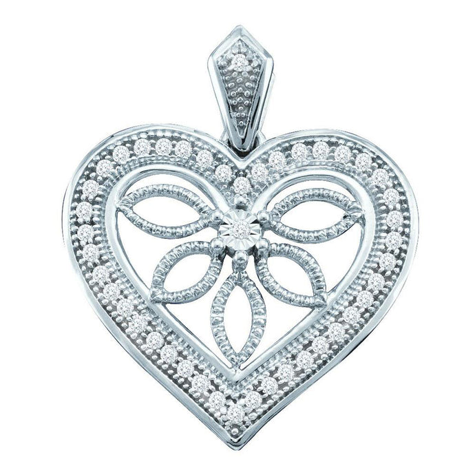 10kt White Gold Womens Round Diamond Vintage-style Heart Outline Pendant 1/10 Cttw