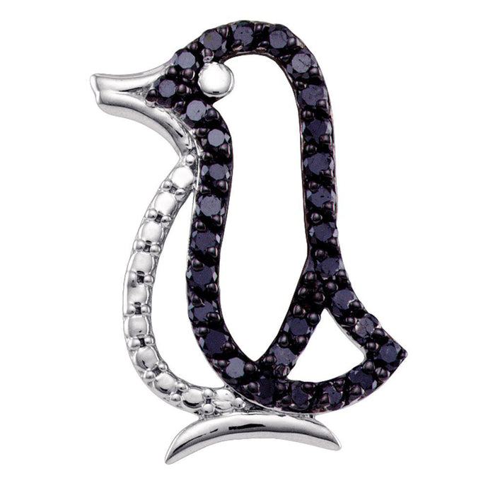 Sterling Silver Womens Round Black Color Enhanced Diamond Penguin Pendant 5/8 Cttw