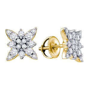 14kt Yellow Gold Womens Round Diamond Starburst Cluster Earrings 5/8 Cttw