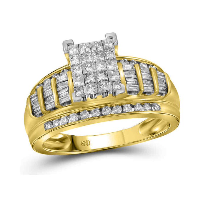 10kt Yellow Gold Princess Diamond Cluster Bridal Wedding Engagement Ring 1 Cttw - Size 6