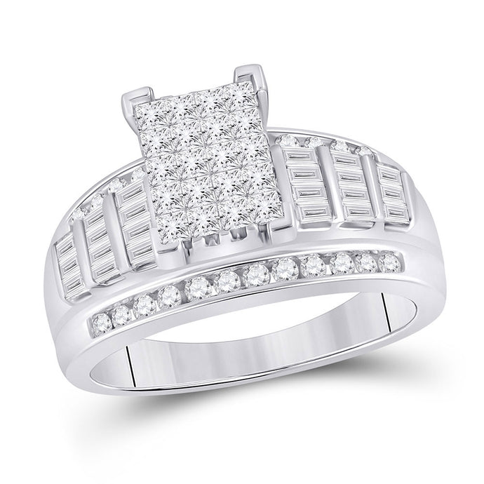 10kt White Gold Princess Diamond Cluster Bridal Wedding Engagement Ring 1 Cttw - Size 6