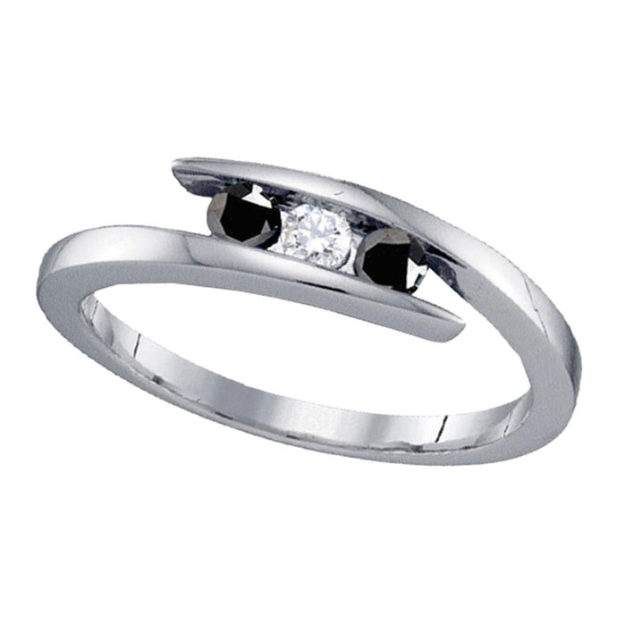 Sterling Silver Round Black Color Enhanced Diamond 3-stone Bridal Wedding Ring 1/4 Cttw