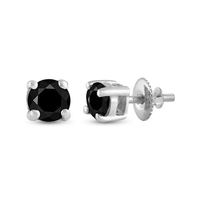 Sterling Silver Womens Round Black Color Enhanced Diamond Solitaire Earrings 3/4 Cttw