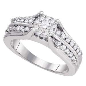 14kt White Gold Round Diamond Cluster Bridal Wedding Engagement Ring 5/8 Cttw