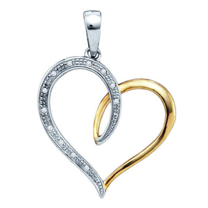 Sterling Silver Womens Round Diamond Two-tone Heart Pendant 1/20 Cttw