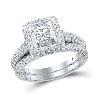 14kt White Gold Princess Diamond Bridal Wedding Ring Band Set 1-1/4 Cttw Size 5
