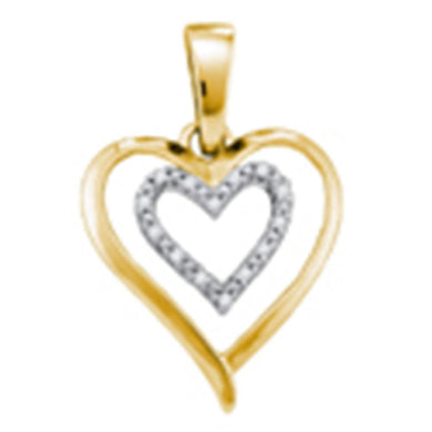 Yellow-tone Sterling Silver Womens Round Diamond Double Heart Pendant 1/20 Cttw