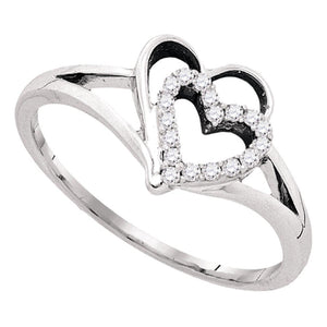 10kt White Gold Womens Round Diamond Double Nested Heart Ring 1/8 Cttw