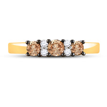 Load image into Gallery viewer, 10kt Yellow Gold Womens Round Brown Diamond Band Ring 1/2 Cttw
