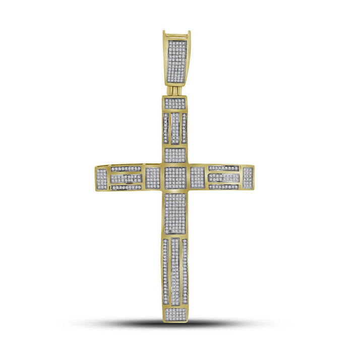 10kt Yellow Gold Mens Round Pave-set Diamond Roman Cross Charm Pendant 1 Cttw