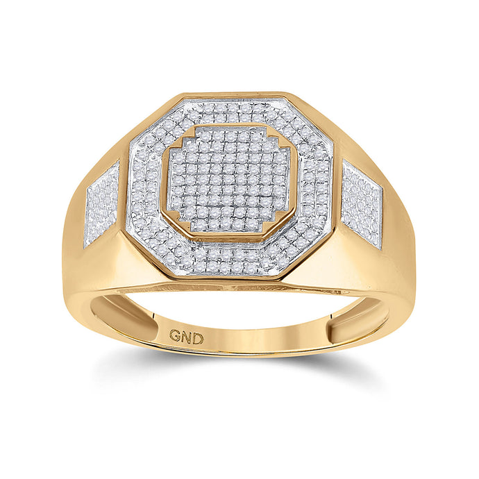 10kt Yellow Gold Mens Round Diamond Octagon Cluster Ring 3/8 Cttw