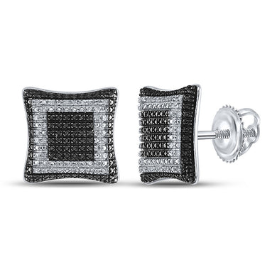 Sterling Silver Mens Round Diamond Square Earrings 1/10 Cttw
